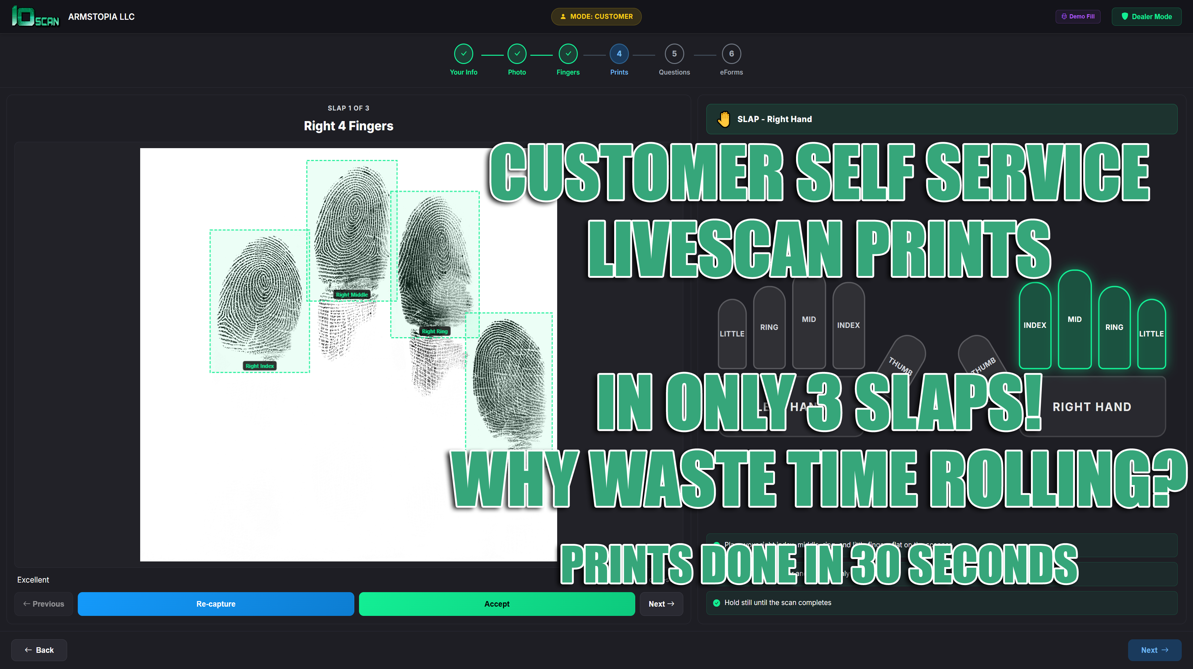 10Scan LiveScan FBI Appendix F fingerprint capture 3 slap prints