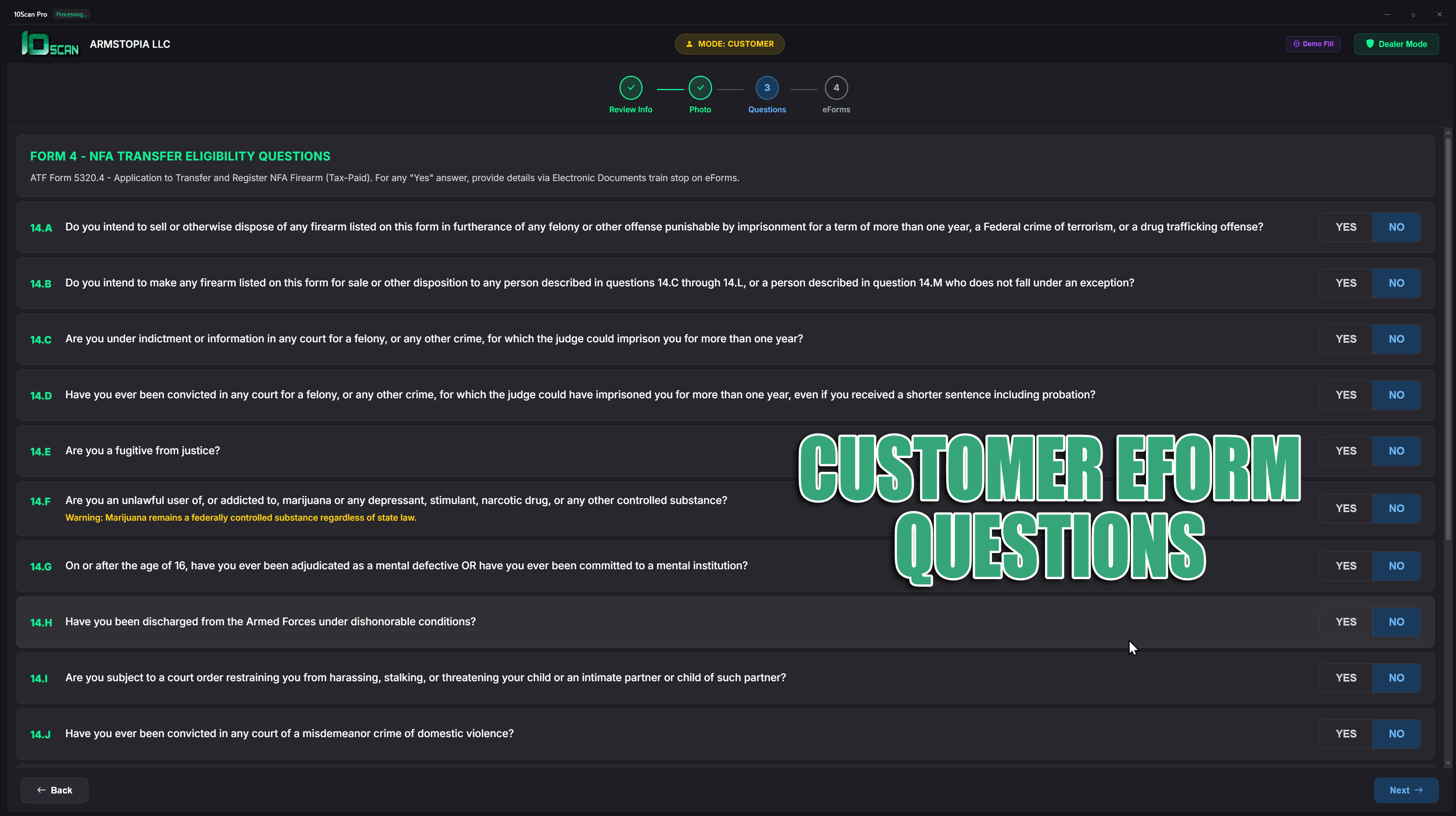 10Scan NFA eForm ATF eligibility questions