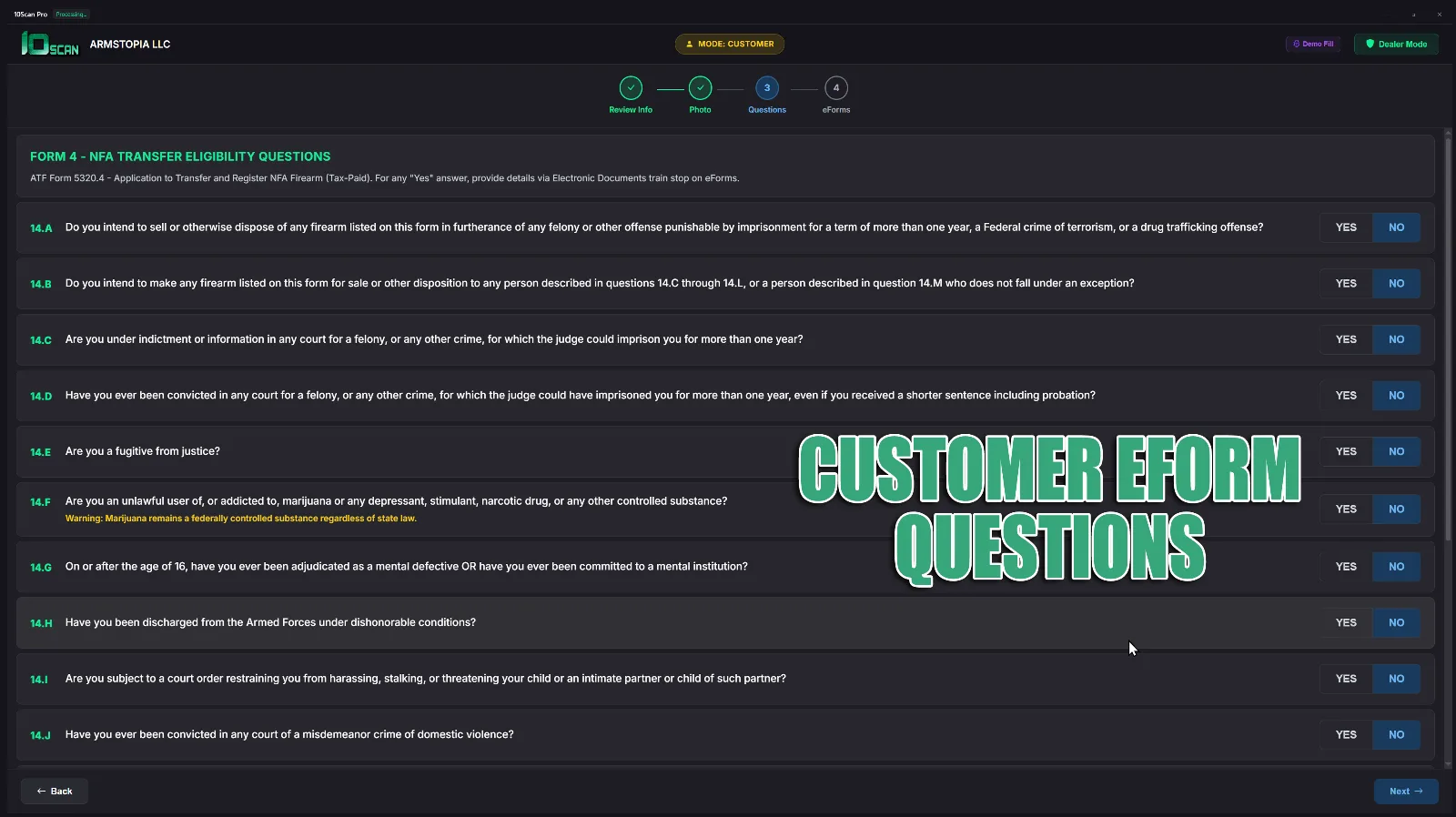 10Scan NFA eForm ATF eligibility questions